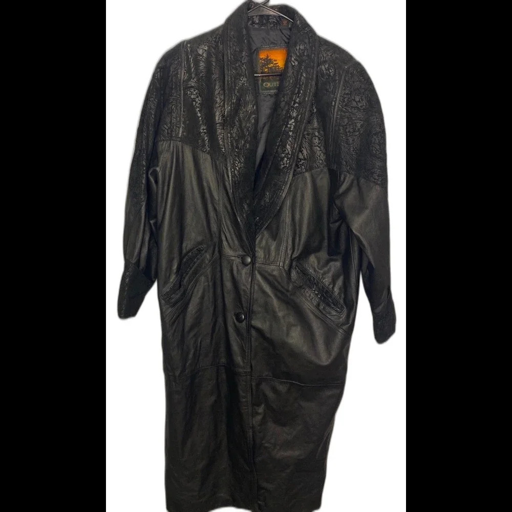 OutBrook vintage 80's /90s Genuine leather embossed trench coat Size large